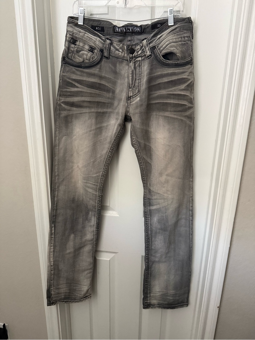 Affliction Men's Gray Washed Slim Straight Jeans